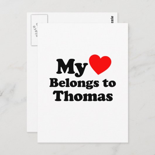 Carte Postale Mon coeur appartient à Thomas (Devant / Derrière)