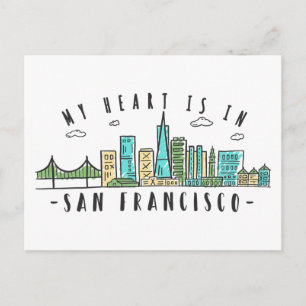 Carte Postale Mon coeur est à SAN FRANCISCO - Skyline dessiné à 