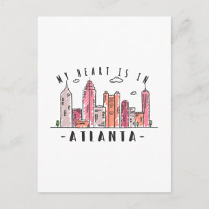 Carte Postale Mon coeur est en ATLANTA Love USA -Handdraw Skylin