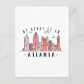 Carte Postale Mon coeur est en ATLANTA Love USA -Handdraw Skylin (Devant)