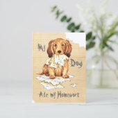 Carte Postale Mon Dachshund allongé a mangé mes devoirs (Debout devant)