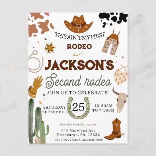 Carte Postale Mon Deuxième Anniversaire Rodéo Far West (Devant)