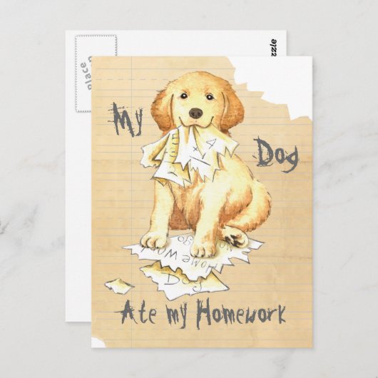 Carte Postale Mon Golden Mate Mes devoirs (Devant / Derrière)