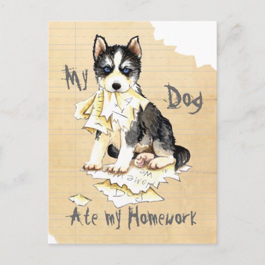 Carte Postale Mon Husky a mangé mes devoirs (Devant)