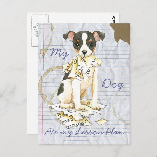 Carte Postale Mon Jouet Fox Terrier Ate mon plan de leçon (Devant / Derrière)