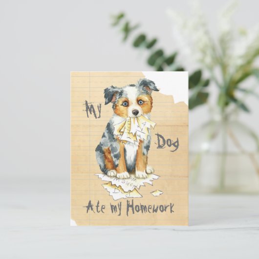 Carte Postale Mon Mini Berger Américain A Mangé Mes Devoirs (Debout devant)