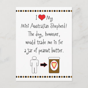 Carte Postale Mon Mini Berger Australien Aime Le Beurre D'Arachi