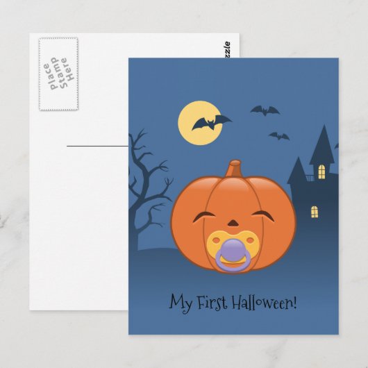 Carte Postale Mon premier Citrouille de pacificateur Halloween (Devant / Derrière)