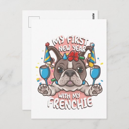 Carte Postale Mon premier Nouvel An Avec Mon Chien À Balles Fran (Devant / Derrière)