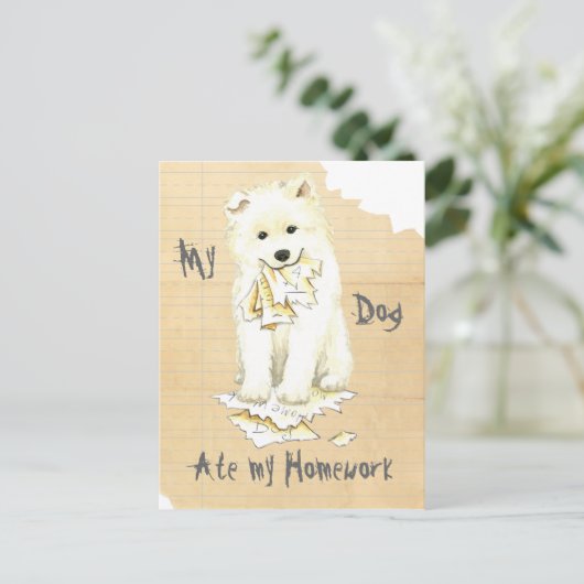 Carte Postale Mon Samoyed Ate mes devoirs (Debout devant)