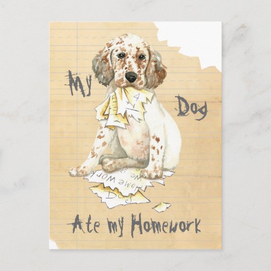 Carte Postale Mon Setter Anglais A Mangé Mes Devoirs (Devant)