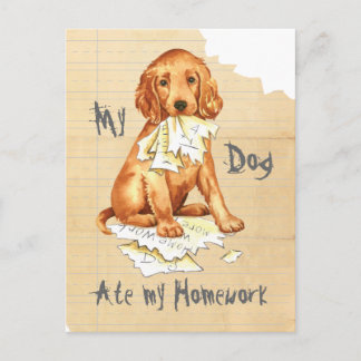 Carte Postale Mon Setter irlandais a mangé mes devoirs