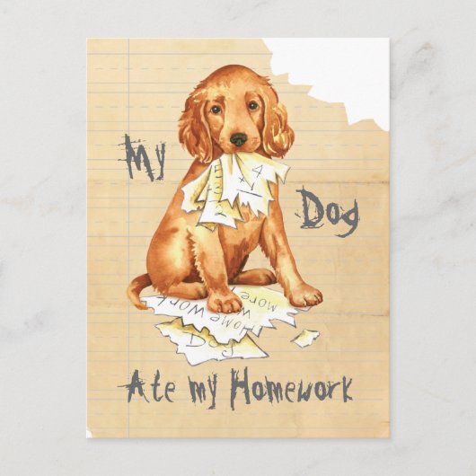 Carte Postale Mon Setter irlandais a mangé mes devoirs (Devant)