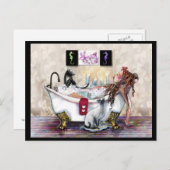Carte Postale Mon temps, dame dans le bain et les chats (Devant / Derrière)