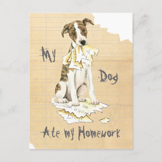 Carte Postale Mon Whippet a mangé mes devoirs (Devant)