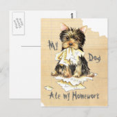 Carte Postale Mon Yorkie a mangé mes devoirs (Devant / Derrière)