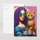 Carte Postale Mona aux cheveux violets et son chat roux (Devant / Derrière)