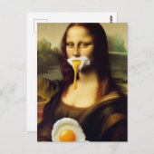 Carte Postale Mona drôle avec un oeuf sur sa bouche (Devant / Derrière)