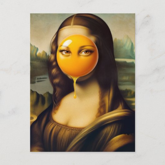 Carte Postale Mona drôle avec un oeuf sur son visage ses yeux (Devant)
