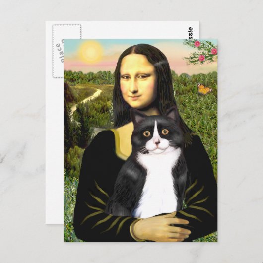 Carte Postale Mona Lisa - Am SH chat noir et blanc (Devant / Derrière)