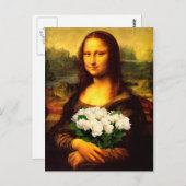 Carte Postale Mona Lisa Avec Bouquet De Roses Blanches (Devant / Derrière)