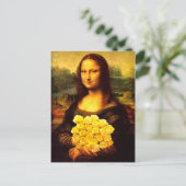 Carte Postale Mona Lisa Avec Bouquet De Roses Jaunes (Debout devant)