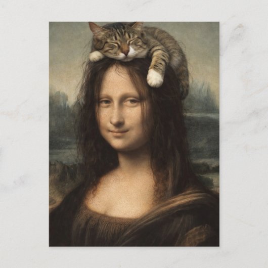 Carte Postale Mona Lisa avec chat endormi (Devant)