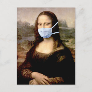 Carte Postale Mona Lisa avec Masque Da Vinci se Payant la Tête d