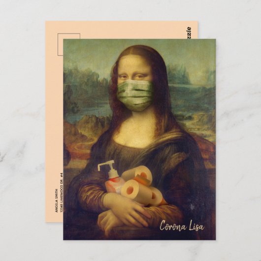 Carte Postale Mona Lisa Avec Masque, Papier Toilette, Sanitaire  (Devant / Derrière)