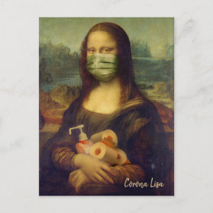 Carte Postale Mona Lisa Avec Masque, Papier Toilette, Sanitaire 
