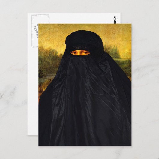 Carte Postale Mona Lisa cachée derrière la burqa (Devant / Derrière)