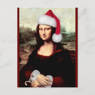 Carte Postale Mona Lisa Chapeau de Père Noël Noël