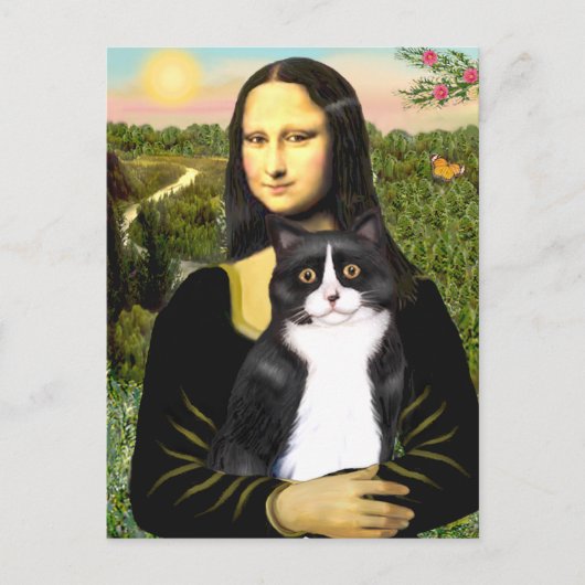 Carte Postale Mona Lisa - chat noir et blanc (Devant)
