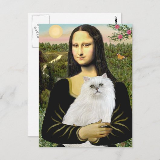 Carte Postale Mona Lisa - Chat persan blanc 13 (Devant / Derrière)