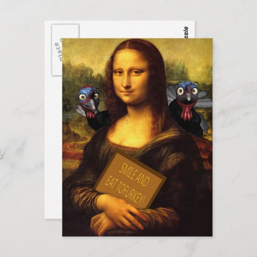 Carte Postale Mona Lisa Dit : Smile Et Mange Tofurkey (Devant / Derrière)