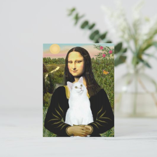 Carte Postale Mona Lisa et chat blanc (Debout devant)