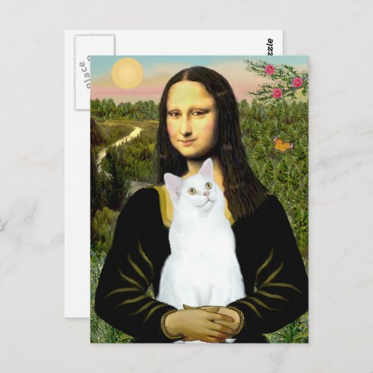 Carte Postale Mona Lisa et chat blanc (Devant / Derrière)