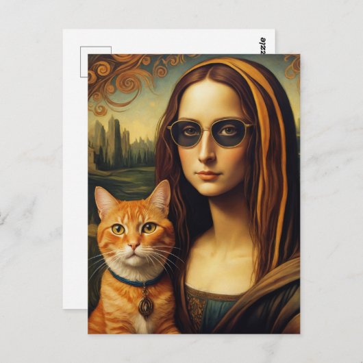 Carte Postale Mona Lisa et son chat Ginger (Devant / Derrière)