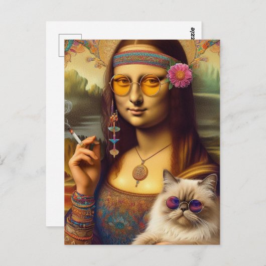 Carte Postale Mona Lisa et son Himalaya Chat Fumer (Devant / Derrière)