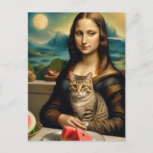 Carte Postale Mona Lisa &her cat - Vibes d'été \ (Devant)