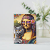 Carte Postale Mona Lisa Hippie Fumer Gray Chat (Debout devant)