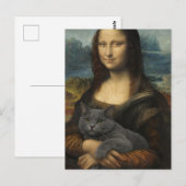 Carte Postale Mona Lisa Holding Elegant Gray Cat                 (Devant / Derrière)