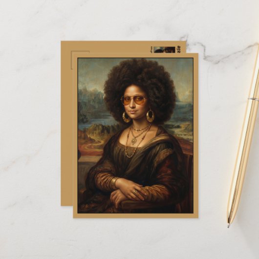 Carte Postale Mona Lisa noire cool (Devant/Arrière en situation)