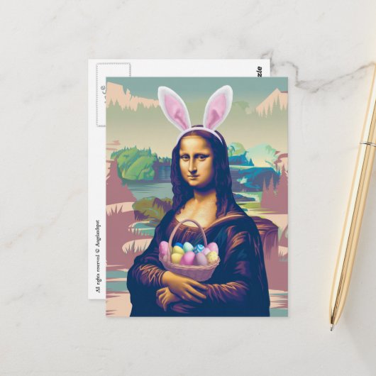 Carte Postale Mona Lisa Pâques (Devant/Arrière en situation)