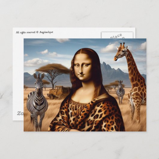 Carte Postale Mona Lisa part en safari (Devant / Derrière)