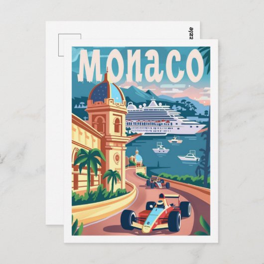Carte Postale Monaco Circuit Vintage célèbre Travel Place (Devant / Derrière)
