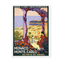 Monaco. Poster Vintage voyage Monte-Carlo restauré