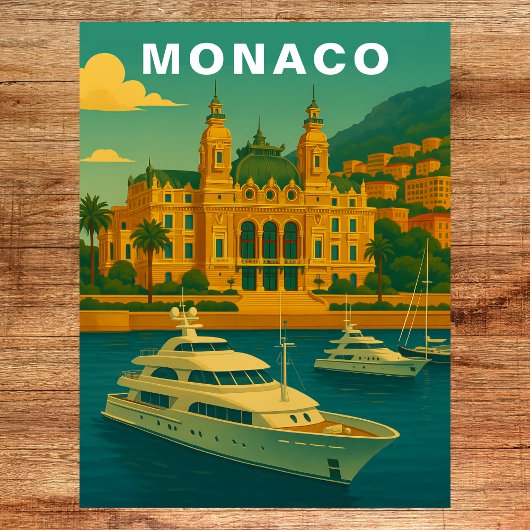 Carte Postale Monaco Vintage Mediterranean Harbor & Yacht