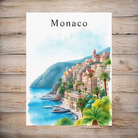 Carte Postale Monaco Watercolor Retro Travel Art