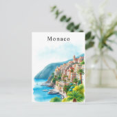 Carte Postale Monaco Watercolor Retro Travel Art (Debout devant)